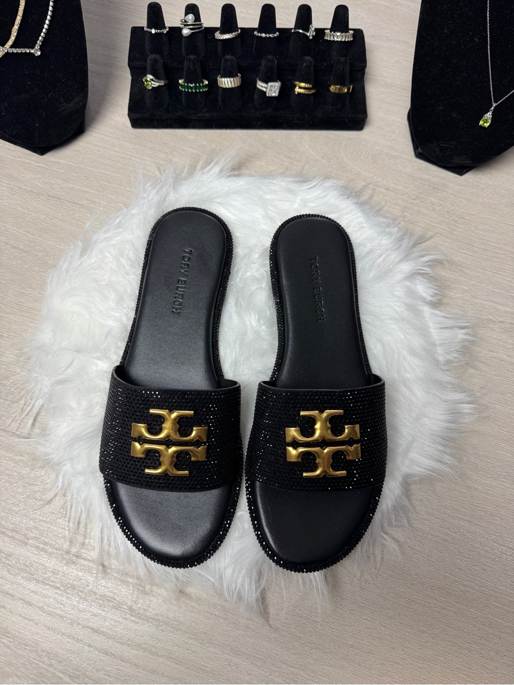 Tory Burch Everly Rhinestone Slides Sandals - Picture 2 of 4